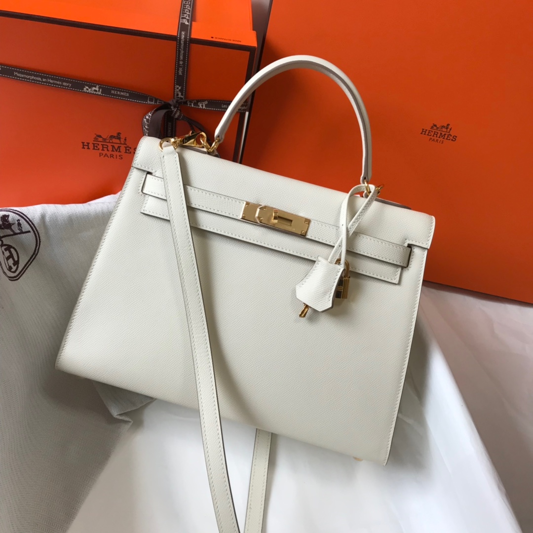 Hermes Kelly 32cm Handbag Shoulder Bag in White Epsom Leather